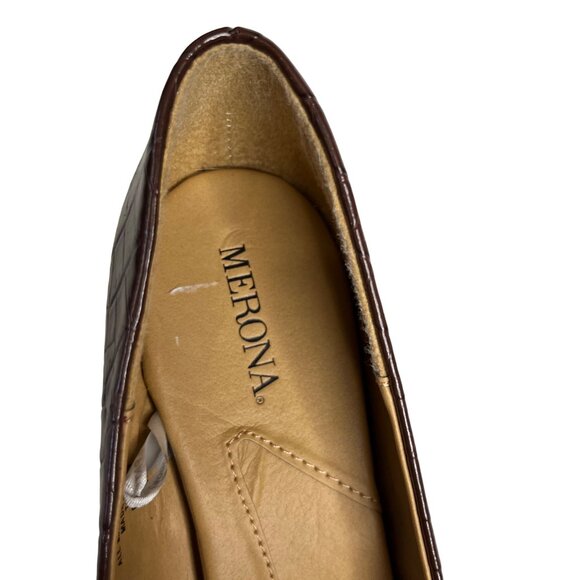 Merona Pumps Heels Shoes Womens Size 5.5 Brown Faux Leather Crocodile Print - Picture 7 of 11